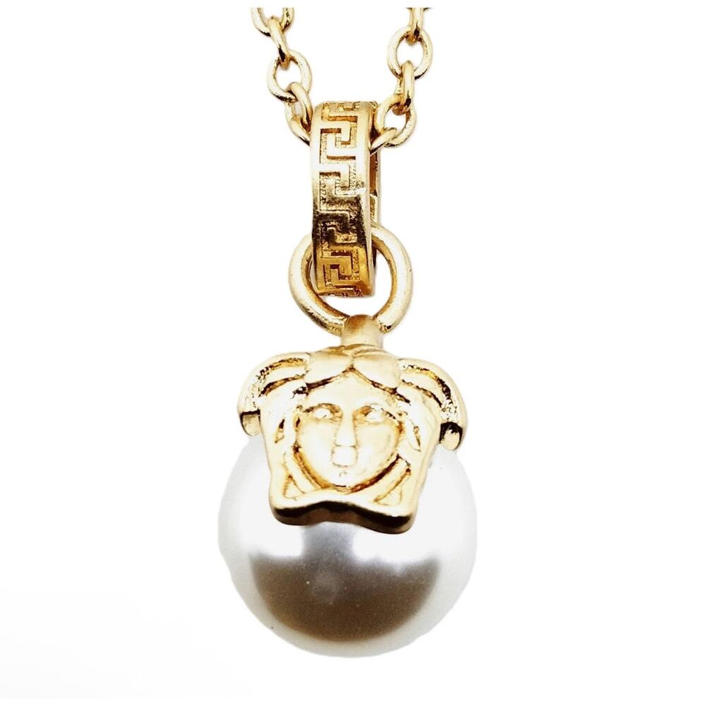 Versace Gold and White Medusa Pearl Necklace